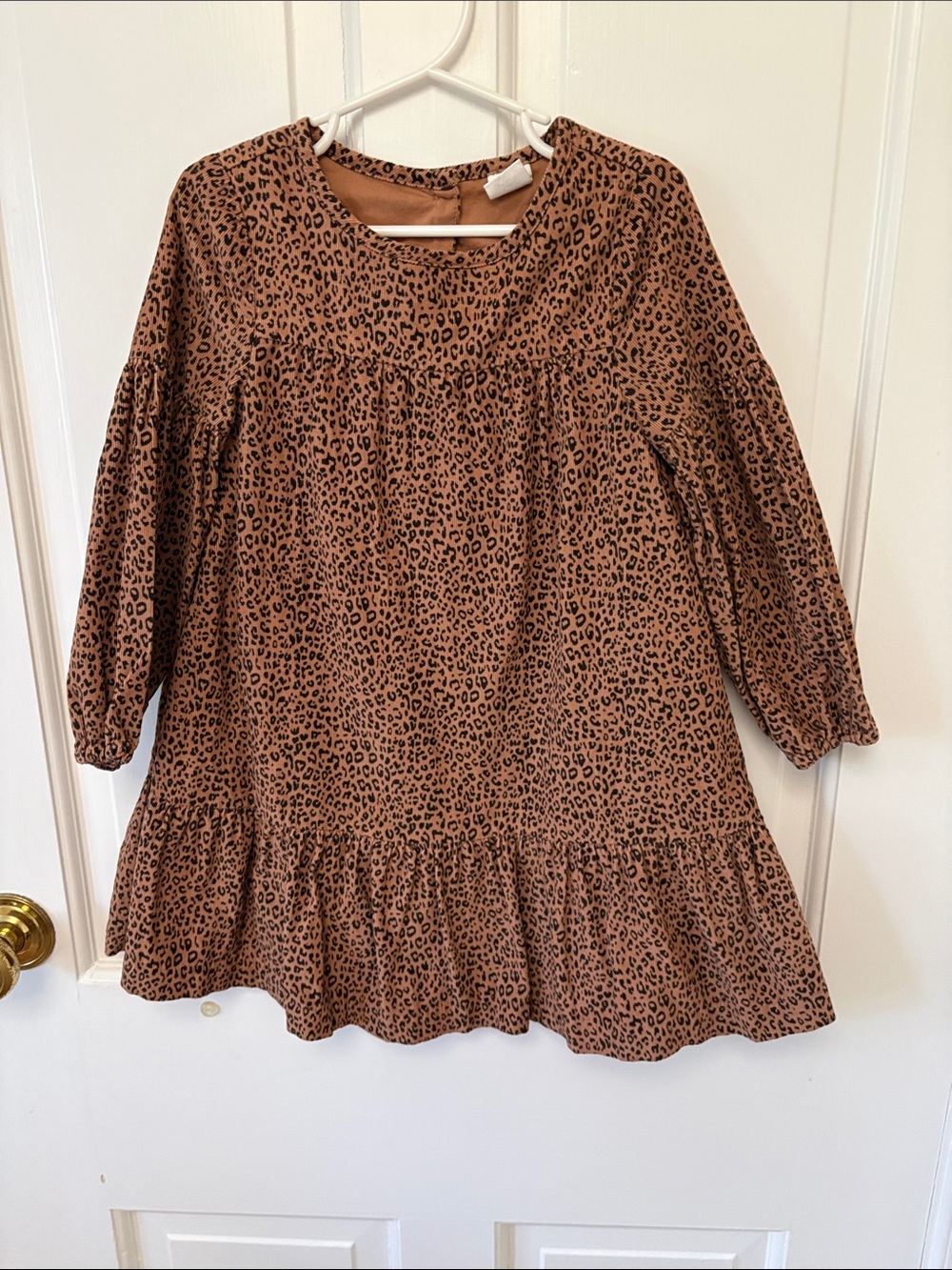 GAP Tan and Black Leopard-Print Ruffle Hem Casual Dress